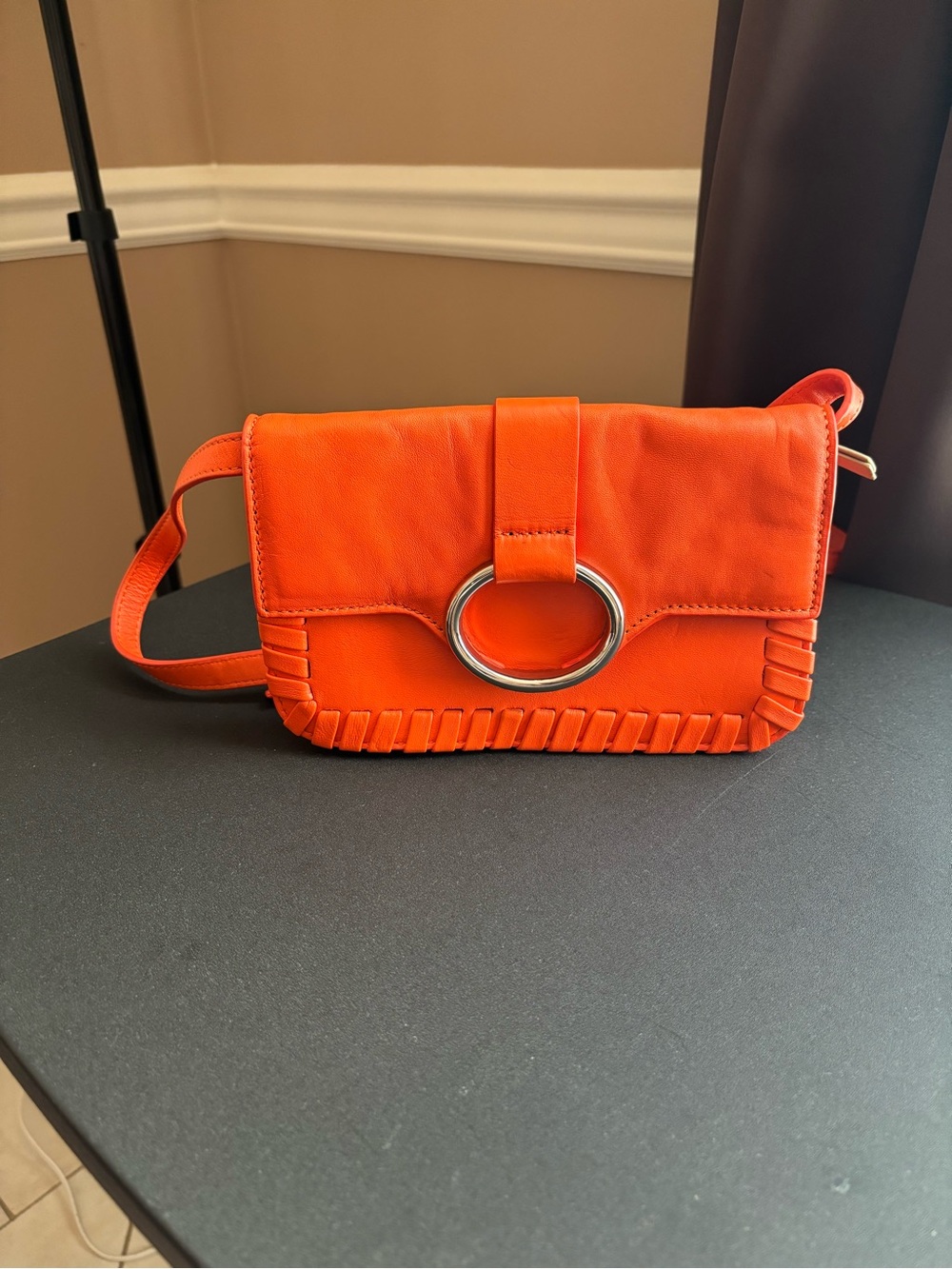 Vince Camuto Bright Orange Crossbody with Silver Ring